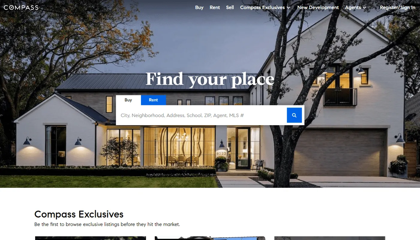 real estate website design example: Compass company