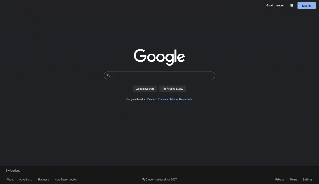 Google homepage minimalist design