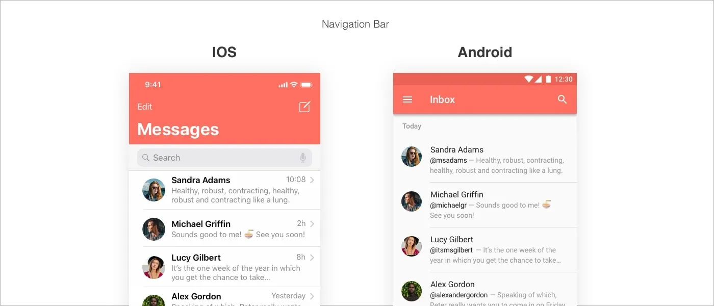 navigation difference between iOS and Android