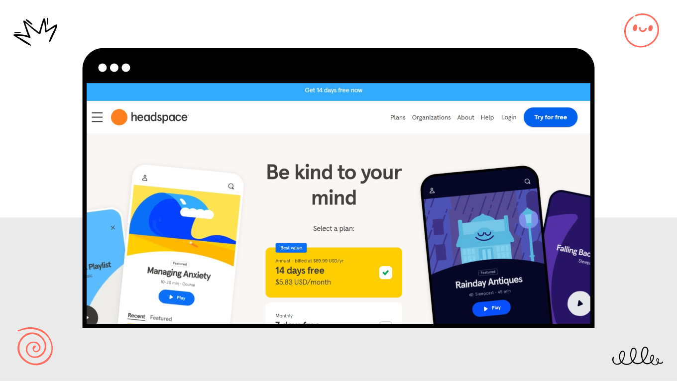 headspace mental health website example