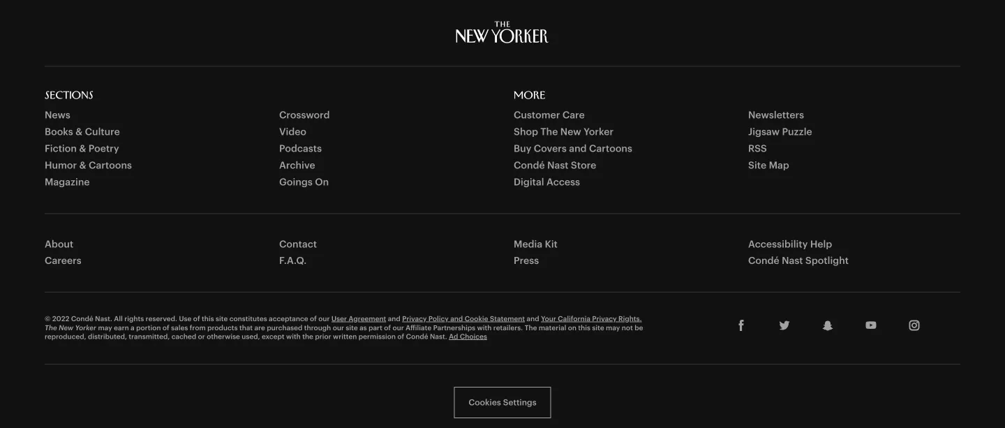 The NY Policy in the website footer design example